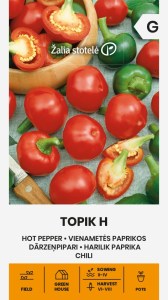Balenie semien stredne skorej guľatej štipľavej čili papriky odrody Topik F1 (Capsicum annuum) pre pestovanie v skleníku, na záhone aj v kvetináči