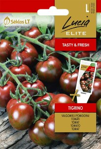 Balenie semien kolíkovej koktailovej paradajky Tigrino (Solanum lycopersicum) s páskovanými plodmi