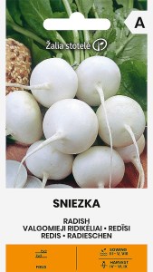 Balenie semien bielej guľatej reďkovky odrody Śnieżka (Raphanus sativus) na jarný a jesenný výsev