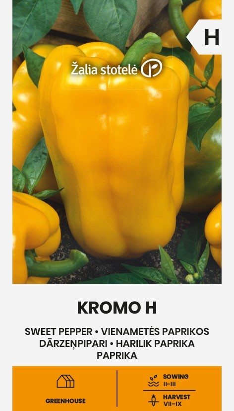 Balenie semien skorej sladkej žltej papriky s obrími predĺženými plodmi odrody Kromo F1 (Capsicum annuum) pre pestovanie v skleníku