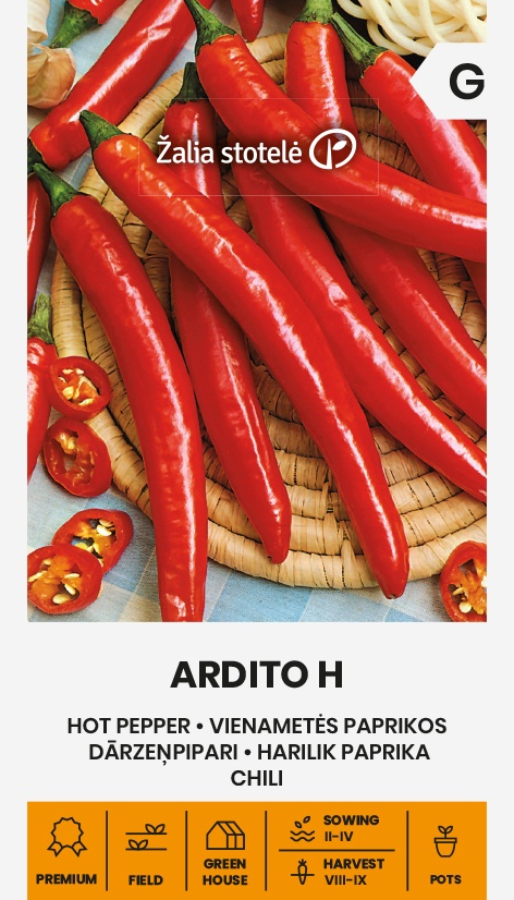 Balenie semien skorej silne štipľavej červenej papriky cayenne odrody Ardito F1 (Capsicum annuum) pre pestovanie na záhone aj v skleníku