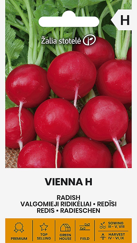 Balenie semien skorej veľkej červenej reďkovky odrody Vienna F1 pre jarné a jesenné pestovanie na záhone i v skleníku